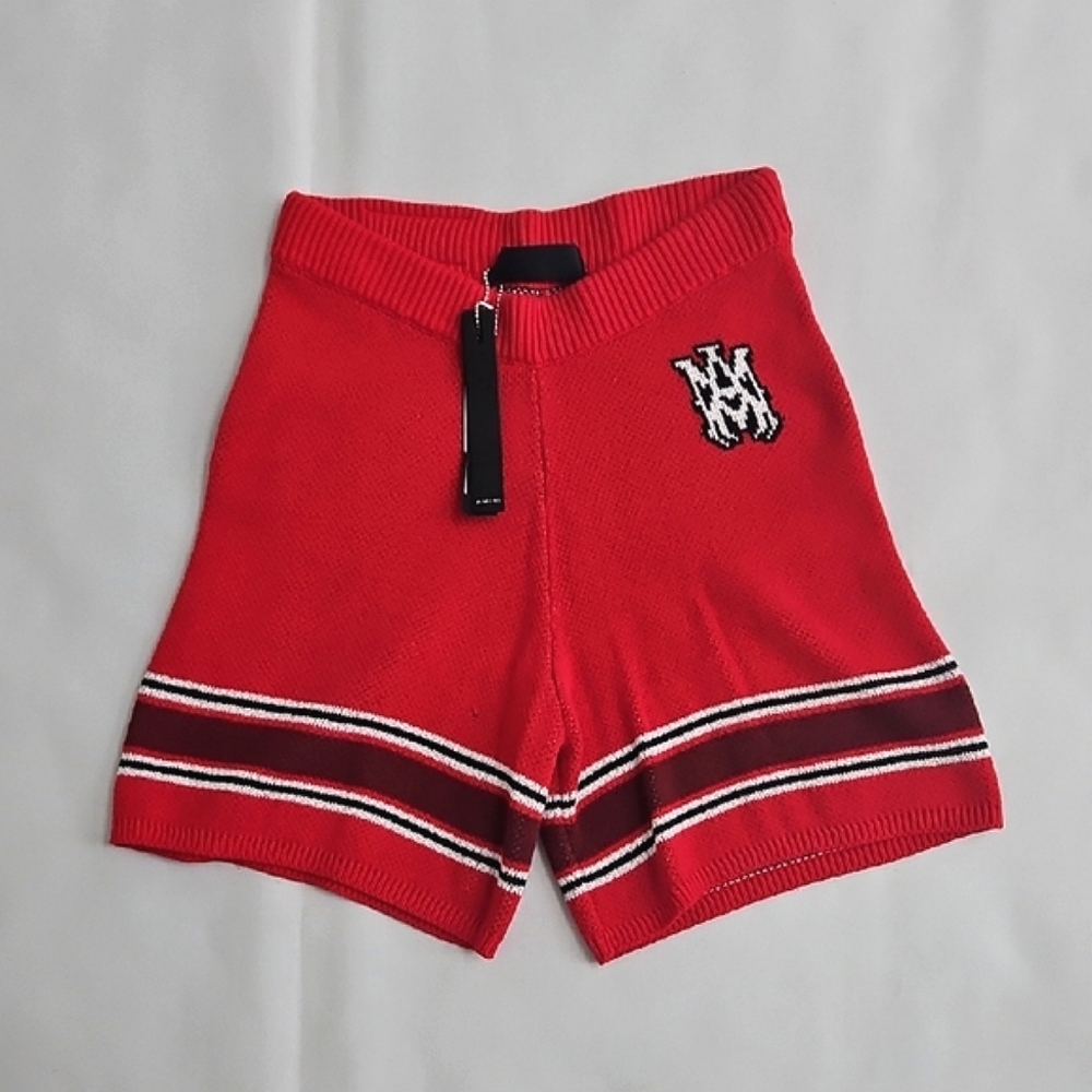 NWT$350 AMIRI MA Stripe Cotton Knit Red Logo Shorts Size 12Y